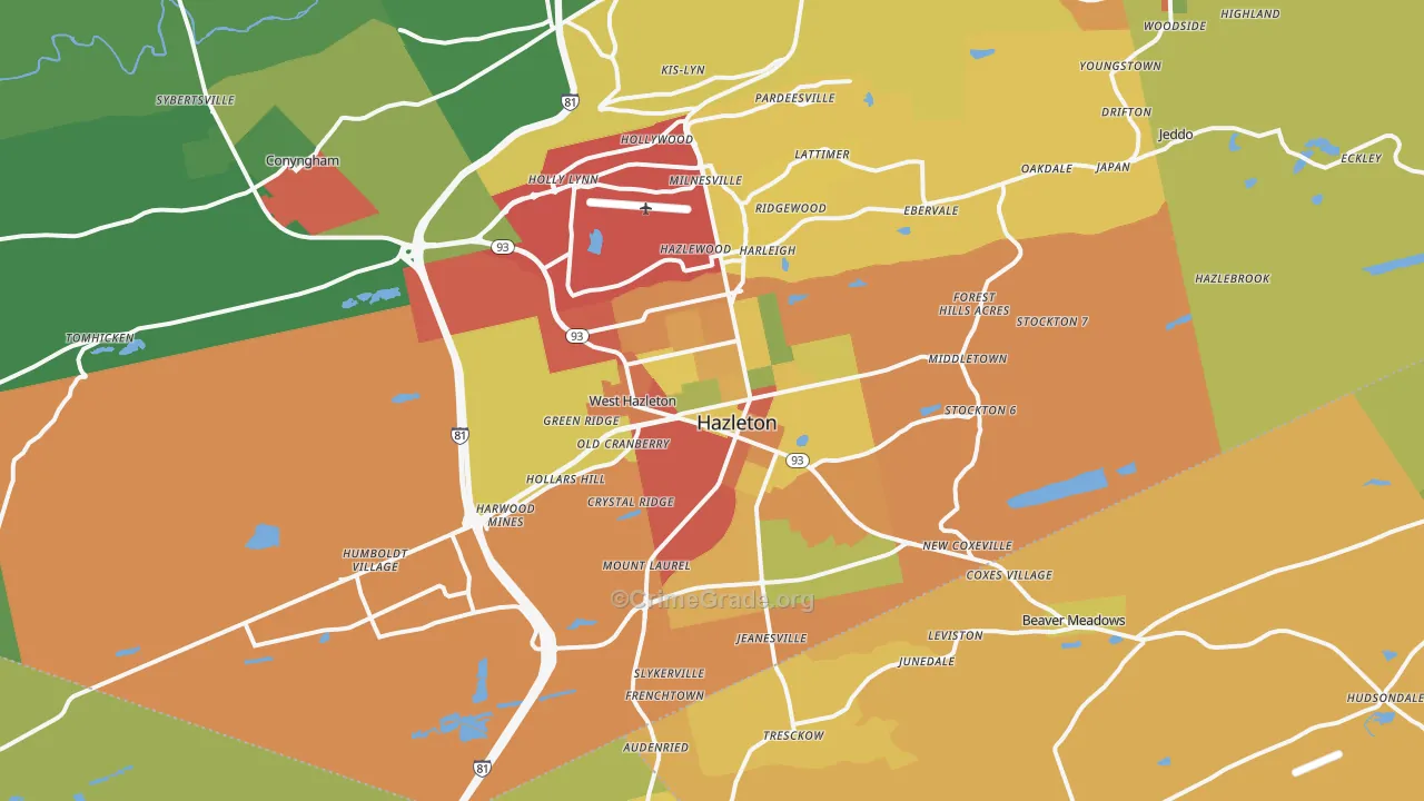 Hazleton, PA Map of Theft Rates