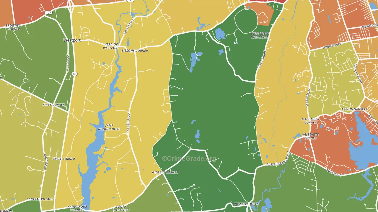 Head of Westport, MA Map of Theft Rates