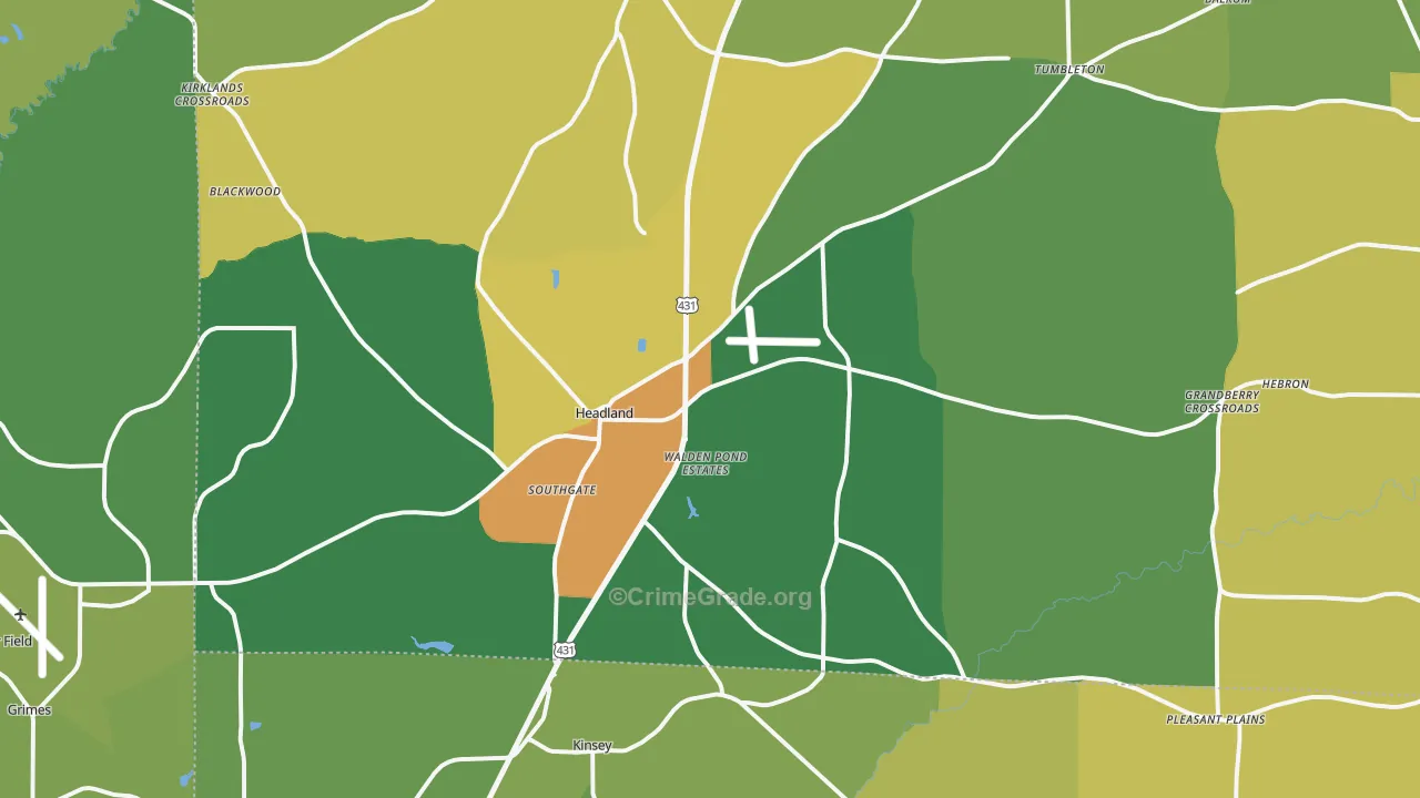 Headland, AL Map of Theft Rates
