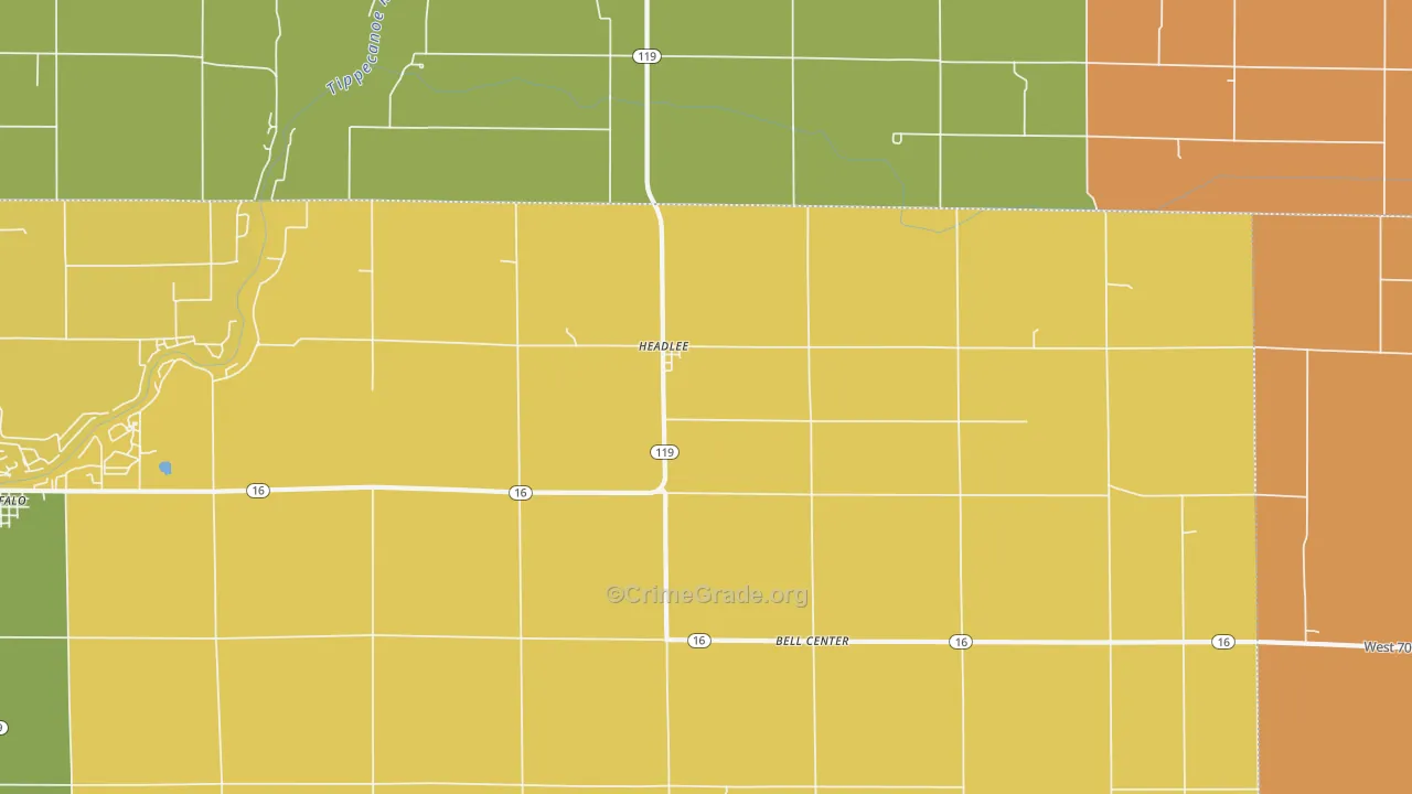 Headlee, IN Map of Theft Rates