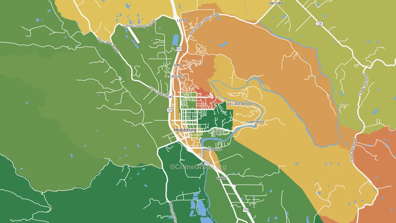 Healdsburg, CA Map of Theft Rates