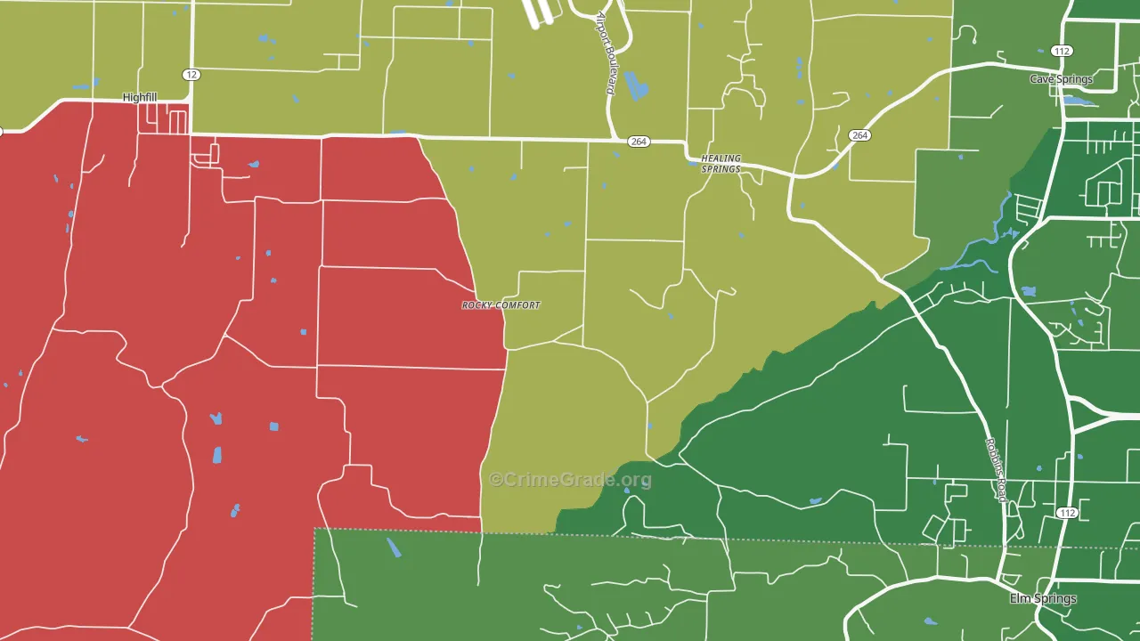 Healing Springs, AR Map of Theft Rates