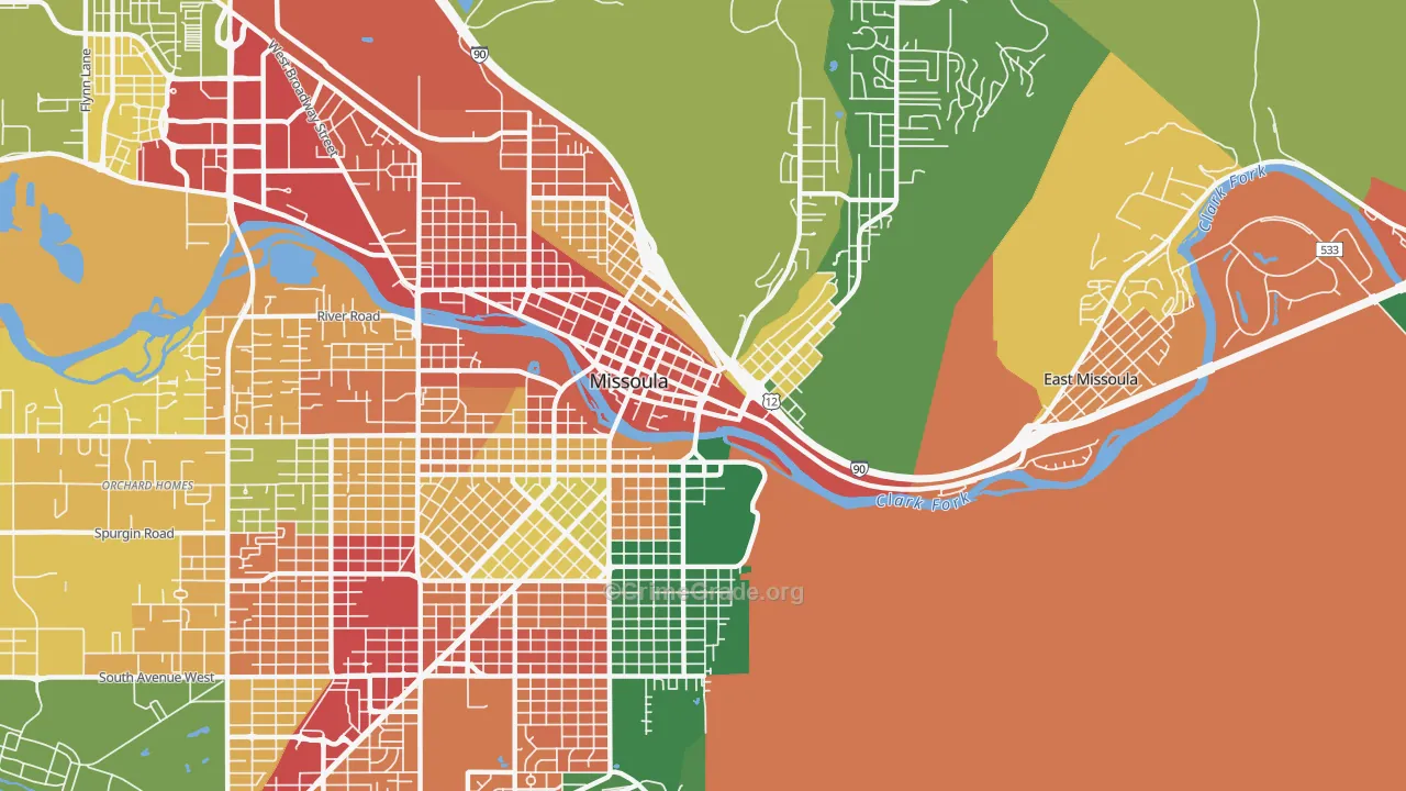 Heart of Missoula, Missoula, MT Map of Theft Rates