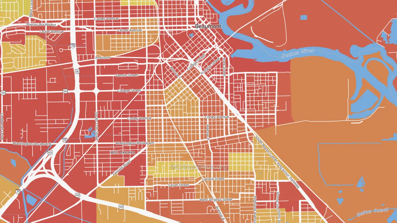 Heart of the City, Beaumont, TX Map of Theft Rates