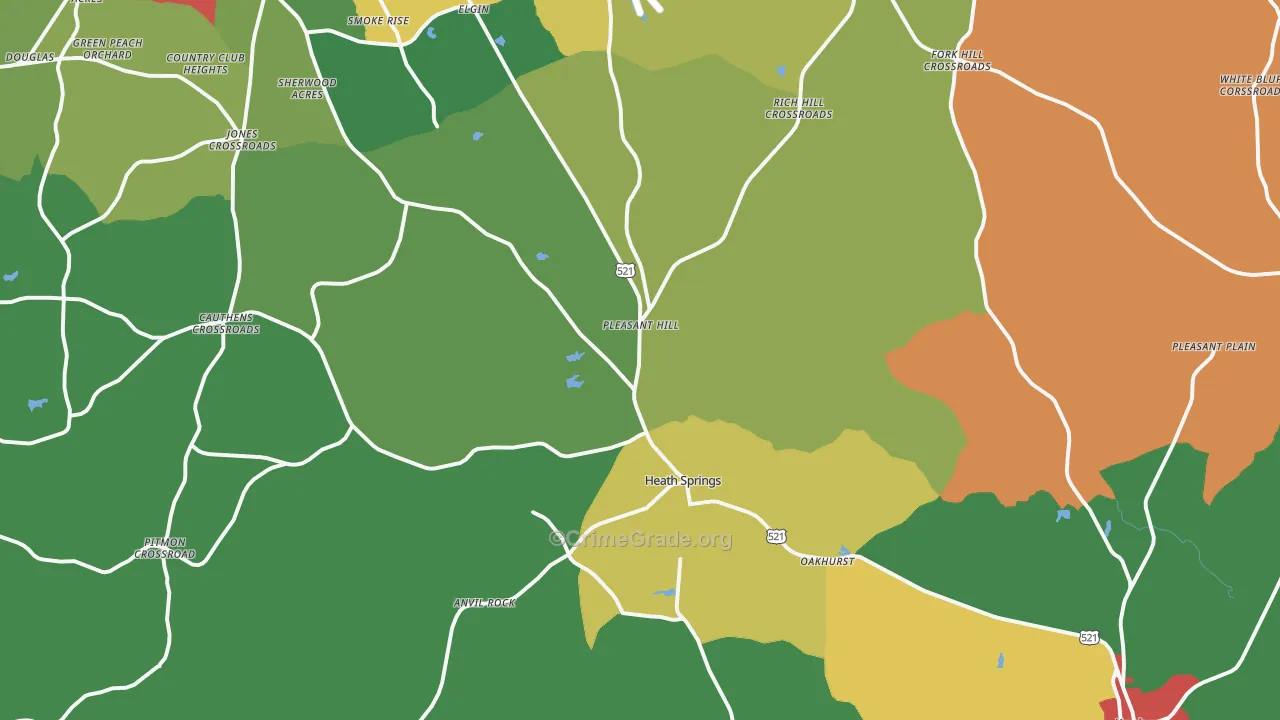 Heath Springs, SC Map of Theft Rates