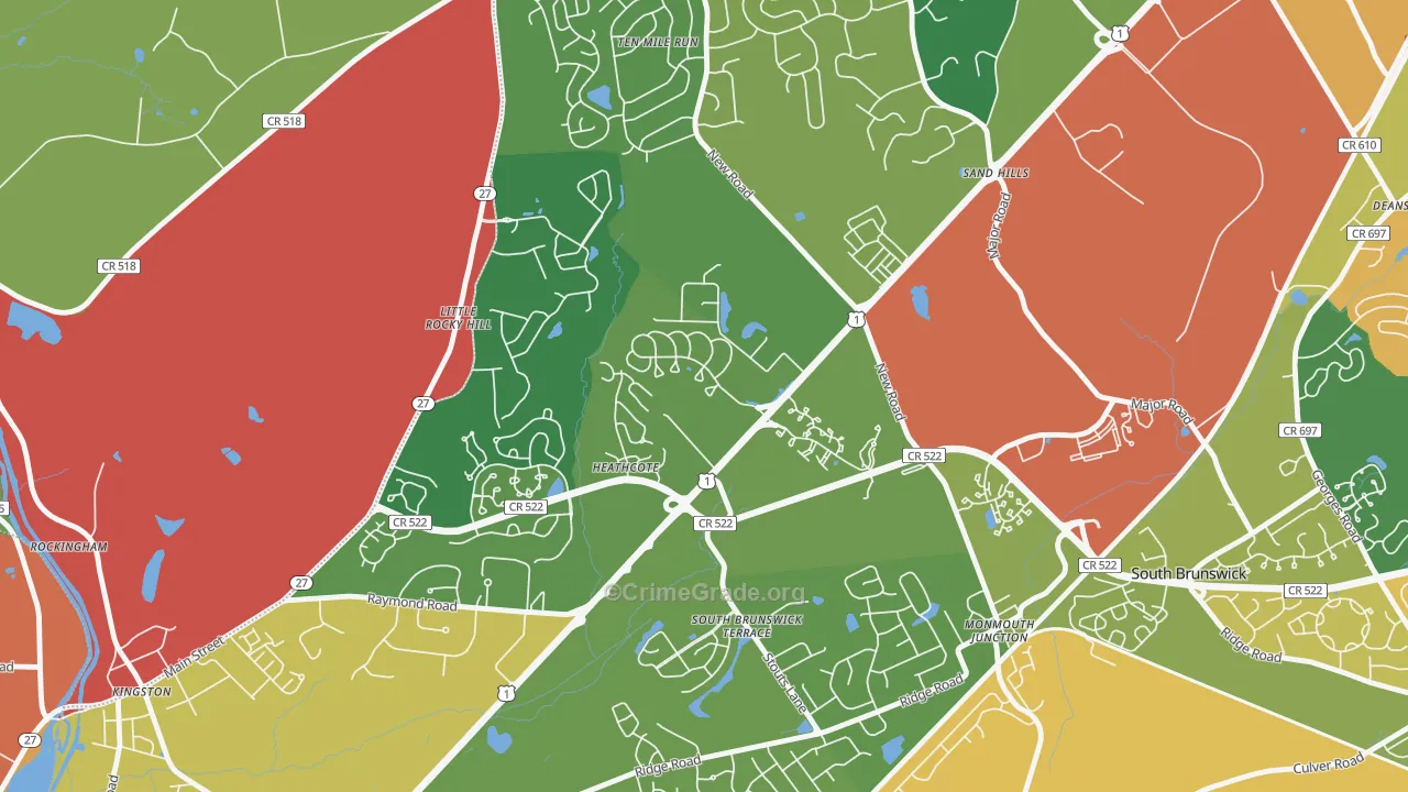 Heathcote, NJ Map of Theft Rates