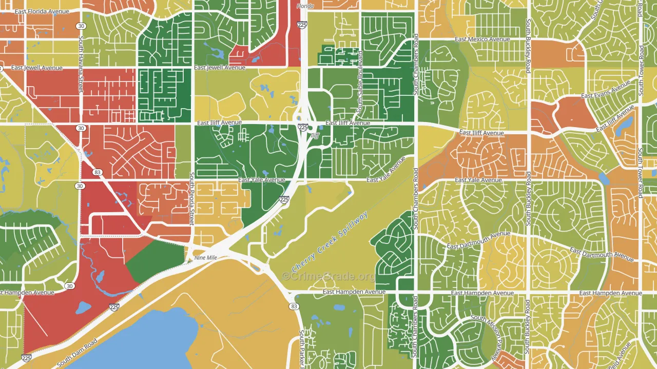 Heather Gardens, Aurora, CO Map of Theft Rates