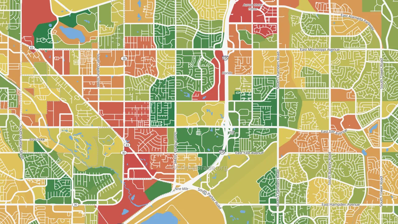 Heather Ridge, Aurora, CO Map of Theft Rates