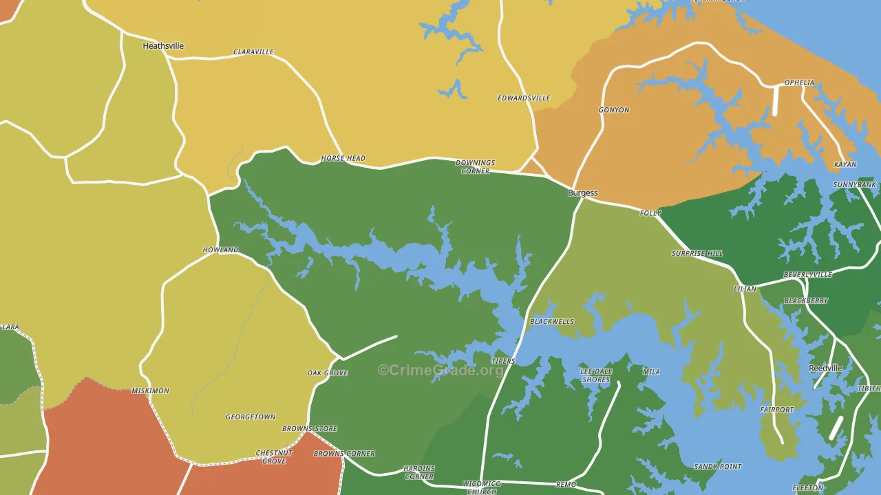 Heathsville, VA Map of Theft Rates