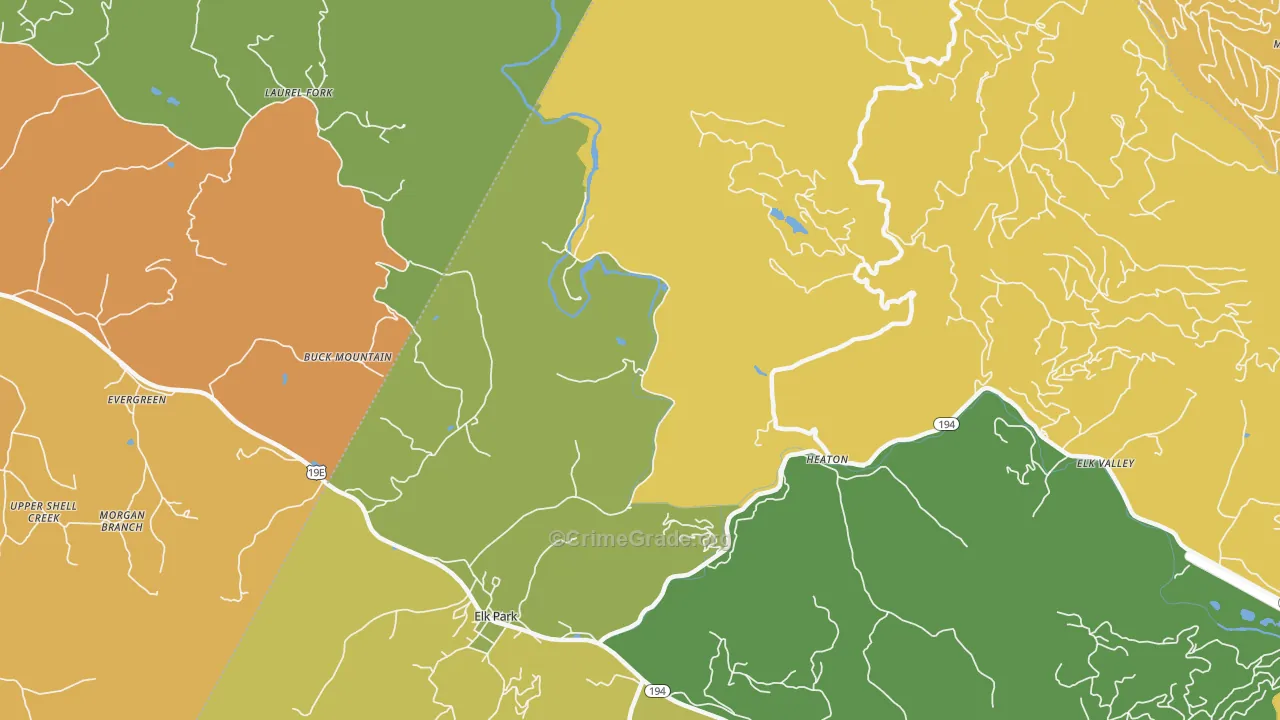 Heaton, NC Map of Theft Rates