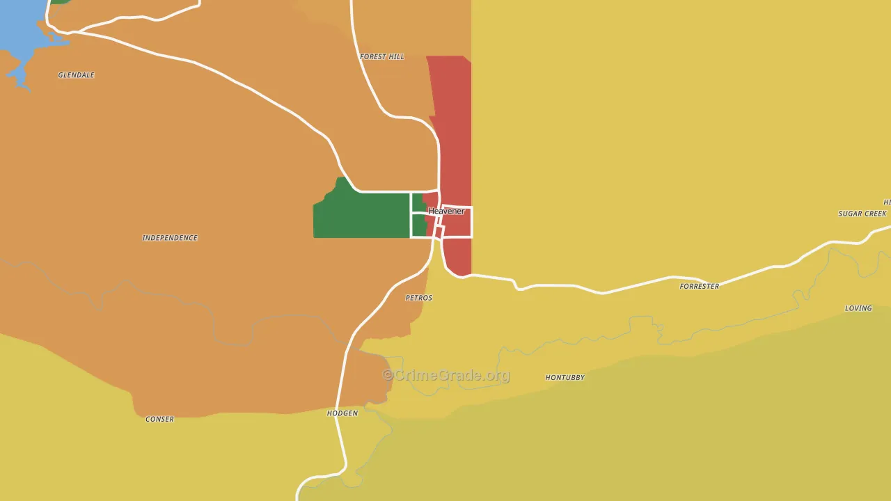 Heavener, OK Map of Theft Rates