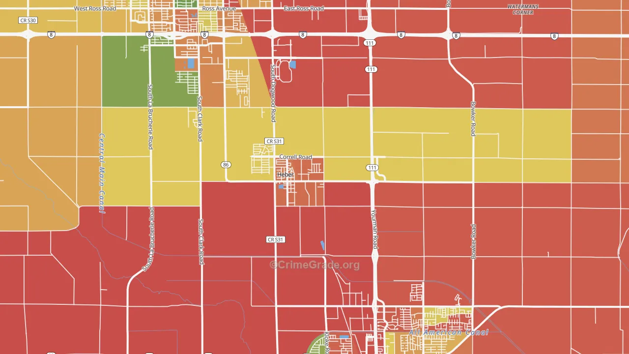 Heber, CA Map of Theft Rates