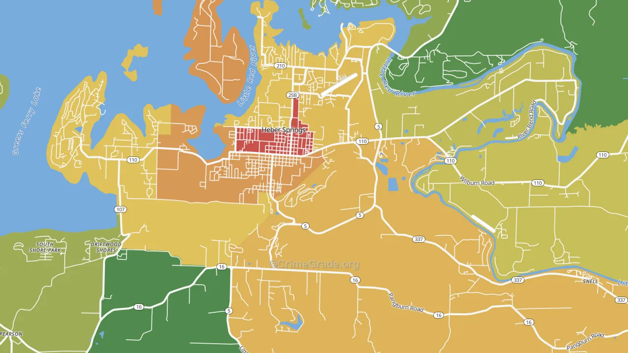Heber Springs, AR Map of Theft Rates