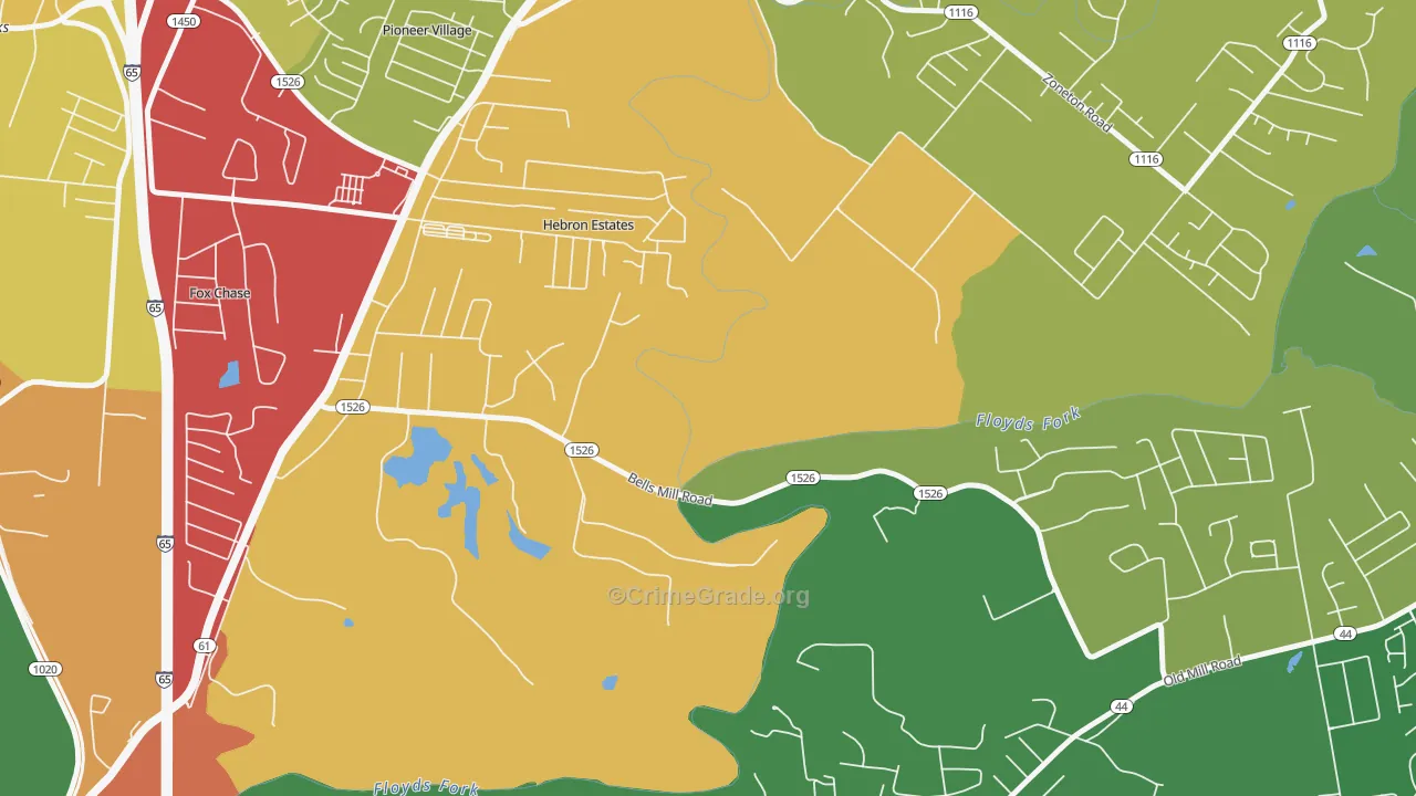 Hebron Estates, KY Map of Theft Rates