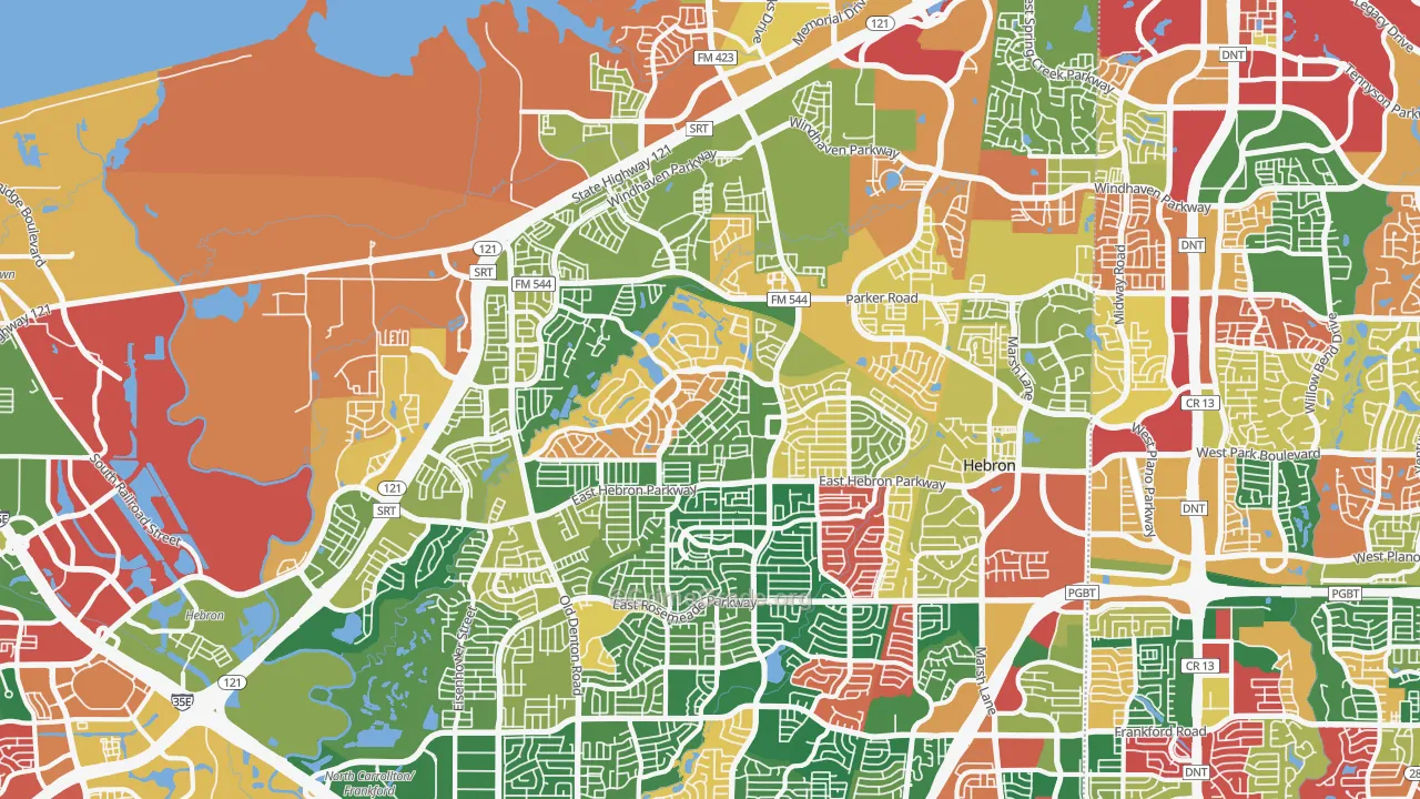 Hebron, TX Map of Theft Rates
