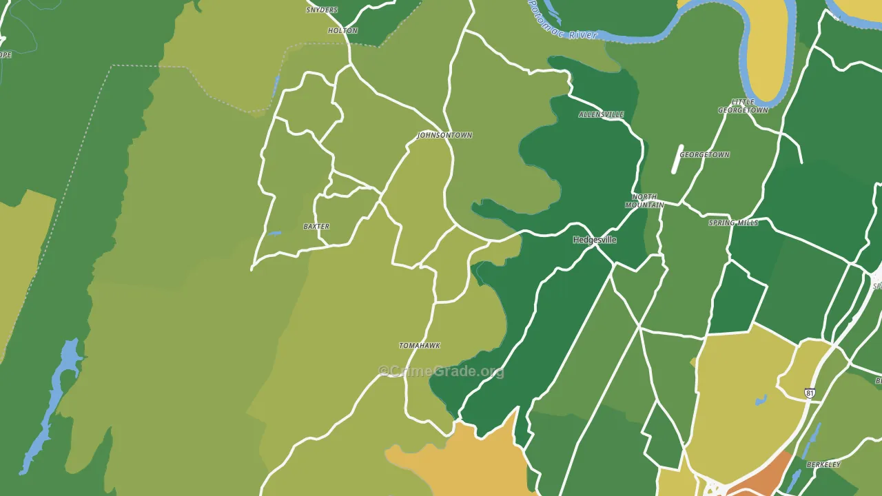 Hedgesville, WV Map of Theft Rates