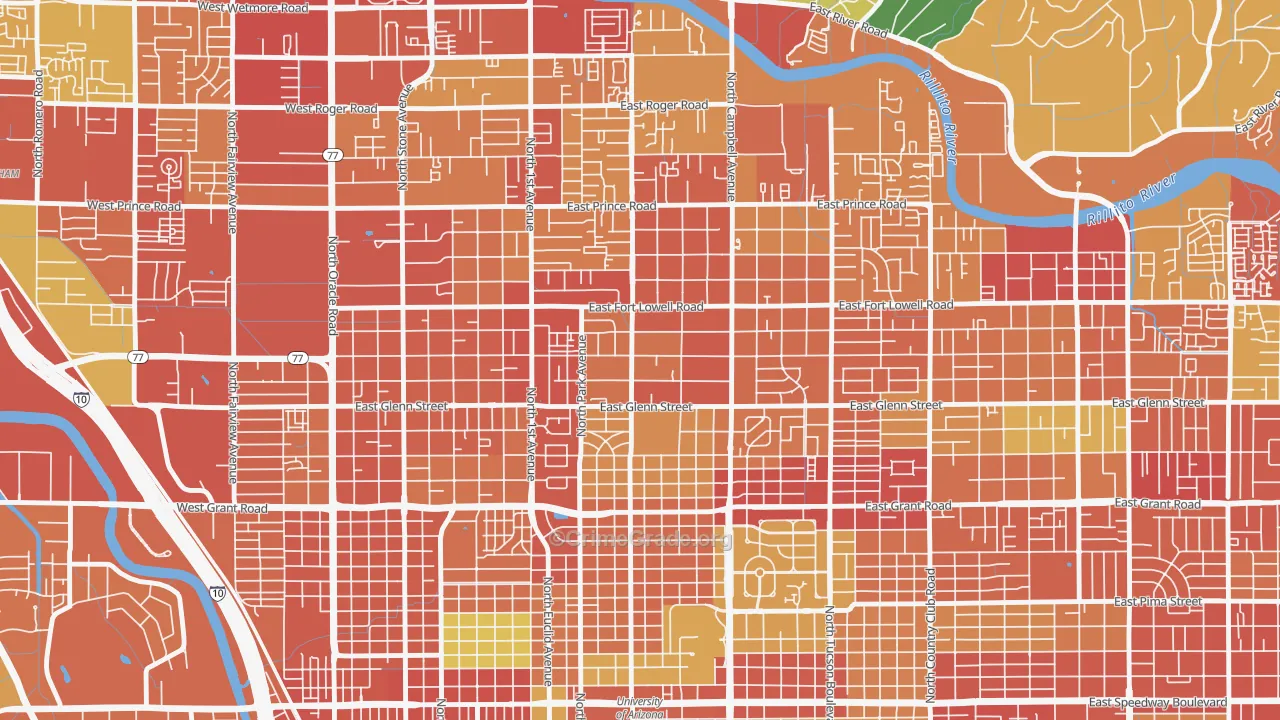 Hedrick Acres, Tucson, AZ Map of Theft Rates