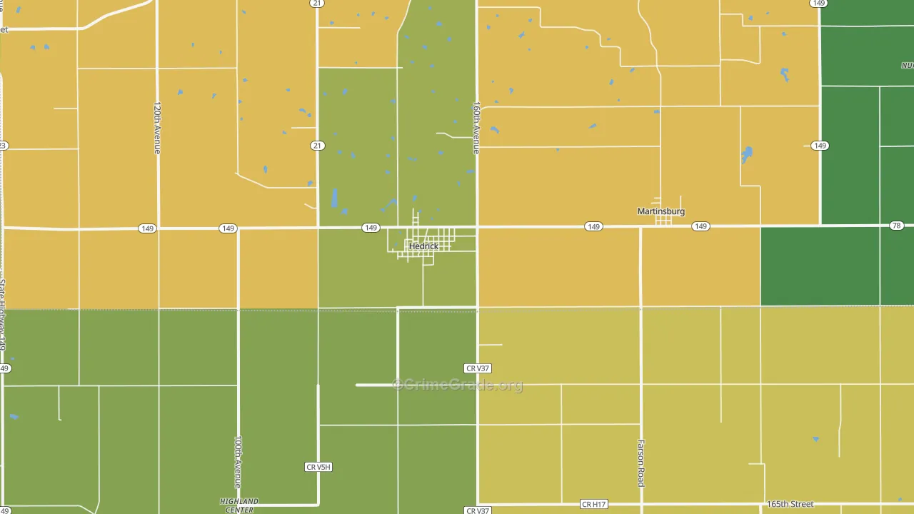 Hedrick, IA Map of Theft Rates