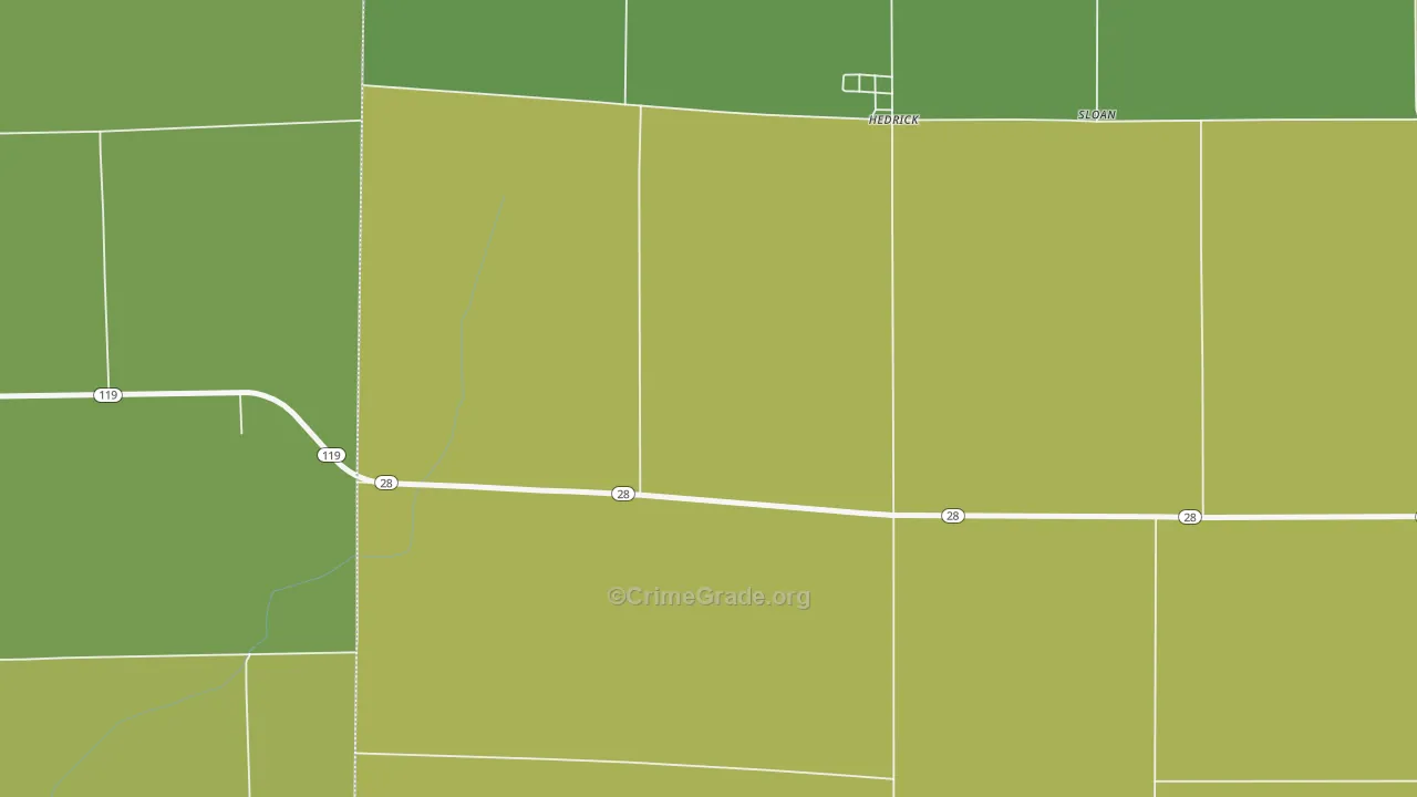Hedrick, IN Map of Theft Rates