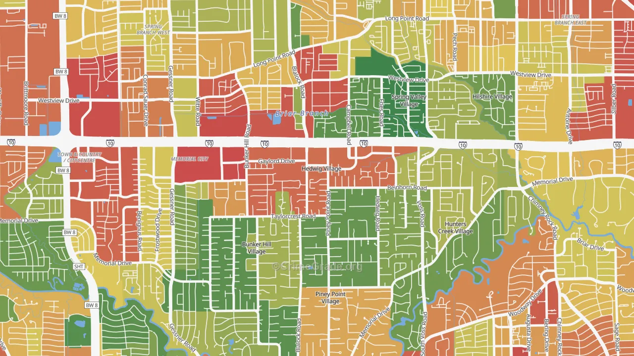 Hedwig Village, TX Map of Theft Rates