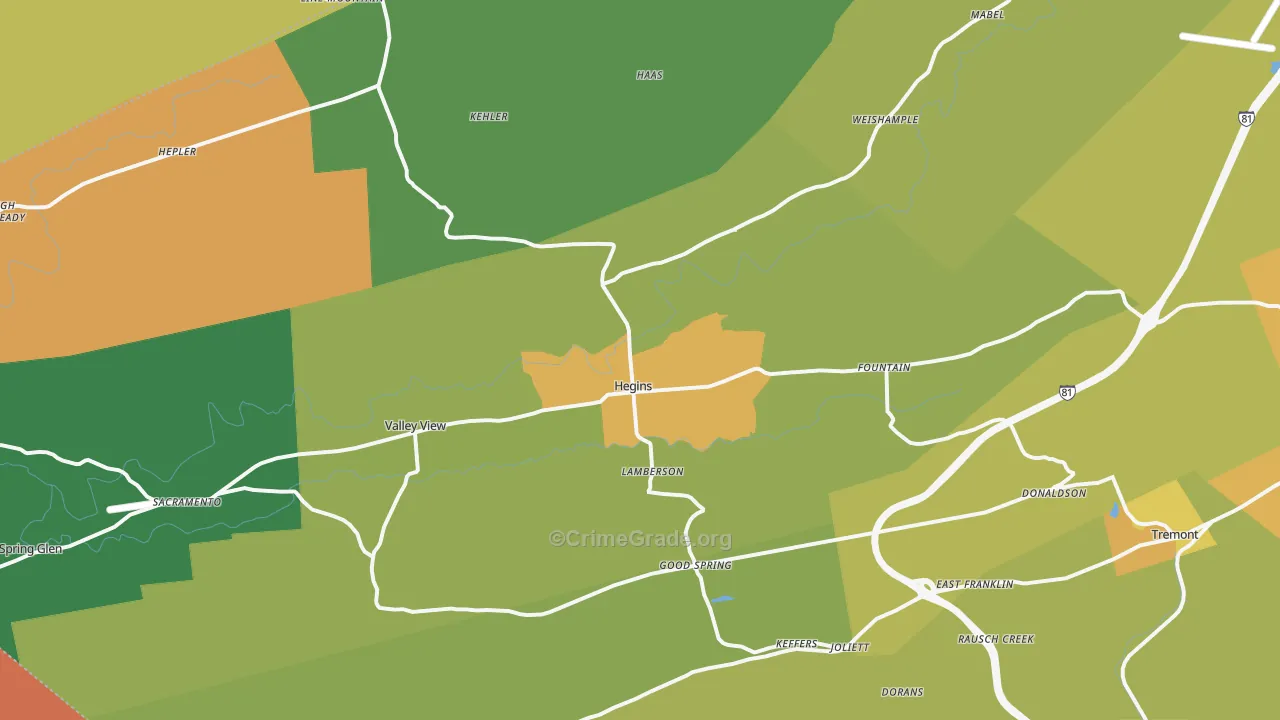 Hegins, PA Map of Theft Rates