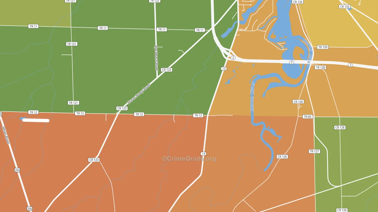 Heidelberg Beach, OH Map of Theft Rates