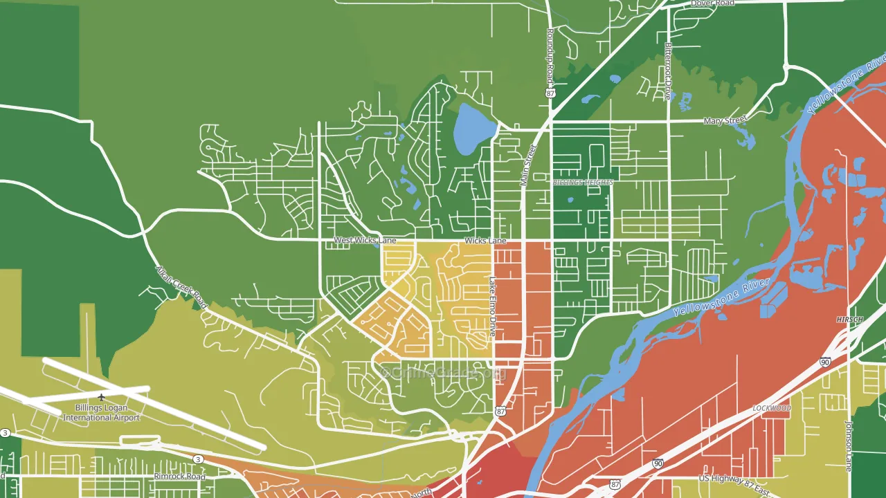 Heights, Billings, MT Map of Theft Rates
