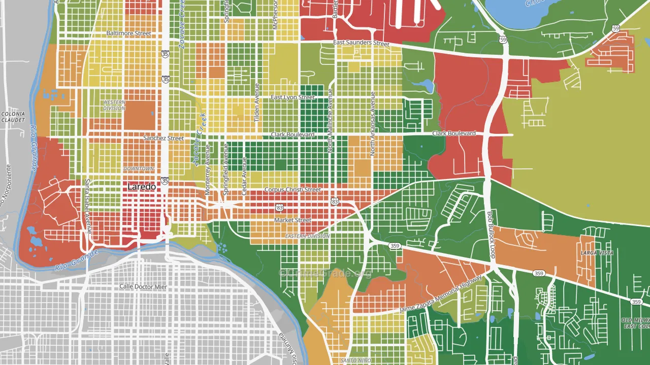 Heights, Laredo, TX Map of Theft Rates