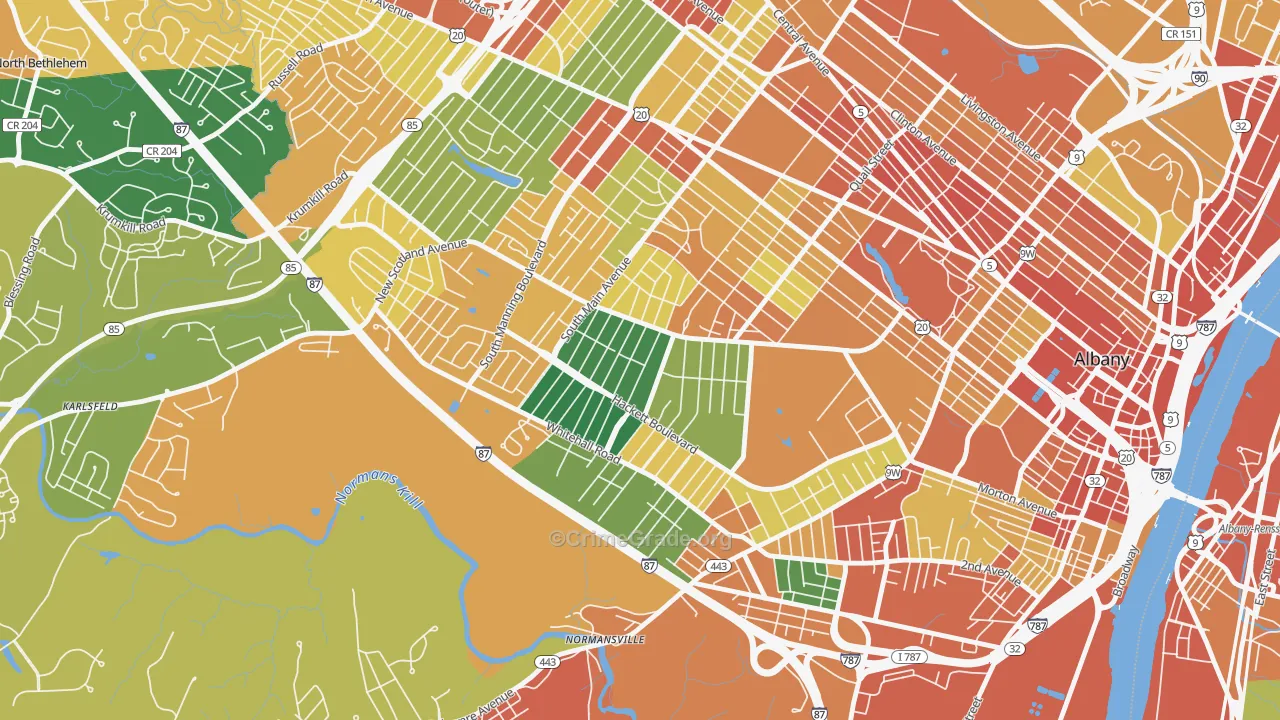 Helderberg, Albany, NY Map of Theft Rates