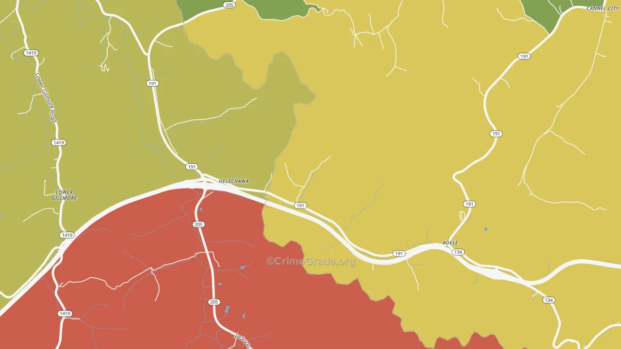 Helechawa, KY Map of Theft Rates