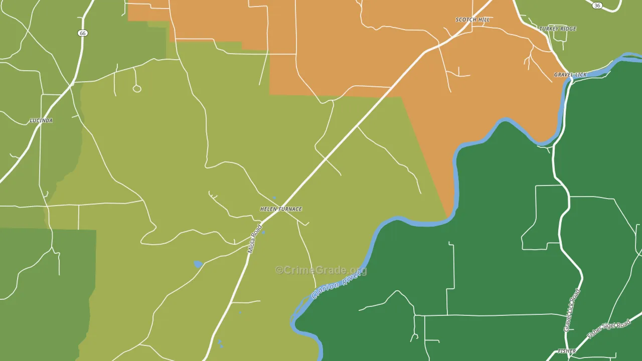 Helen Furnace, PA Map of Theft Rates