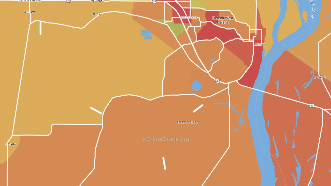 Helena, AR Map of Theft Rates