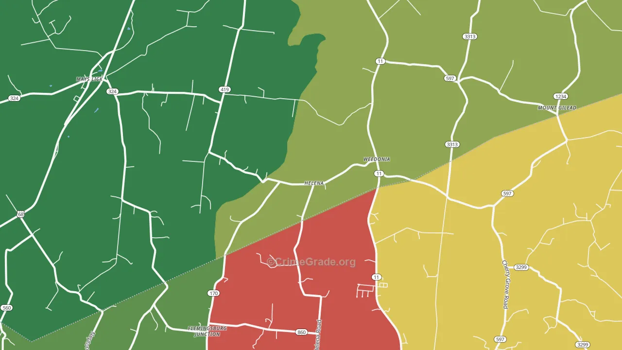 Helena, KY Map of Theft Rates