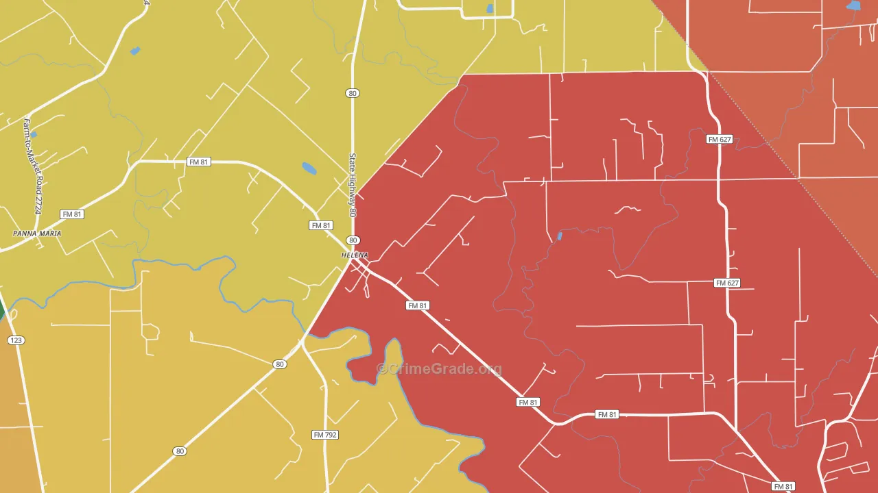 Helena, TX Map of Theft Rates