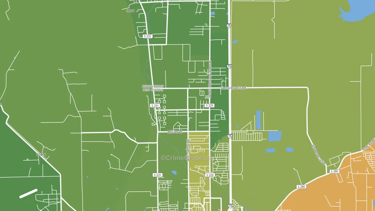 Helena Valley West Central, MT Map of Theft Rates