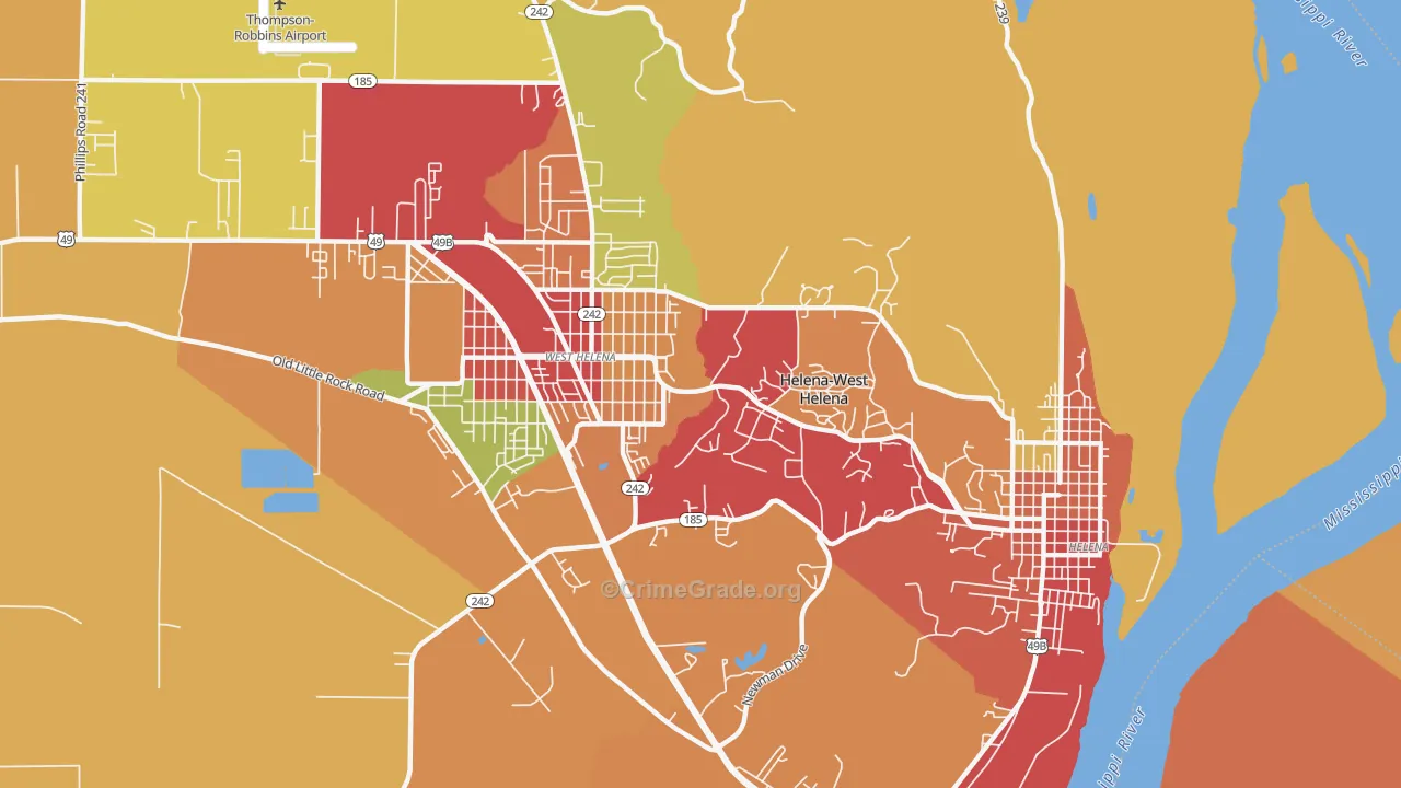 Helena-West Helena, AR Map of Theft Rates