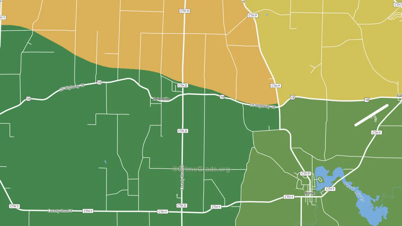 Helenville, WI Map of Theft Rates