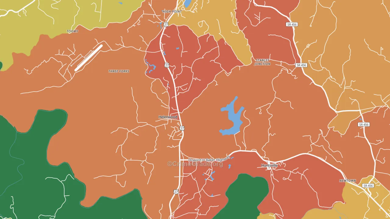 Helenwood, TN Map of Theft Rates