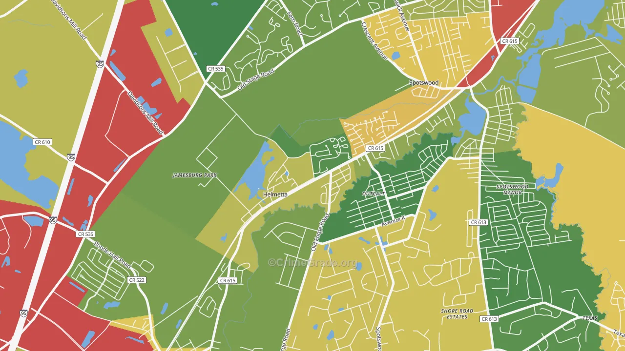 Helmetta, NJ Map of Theft Rates