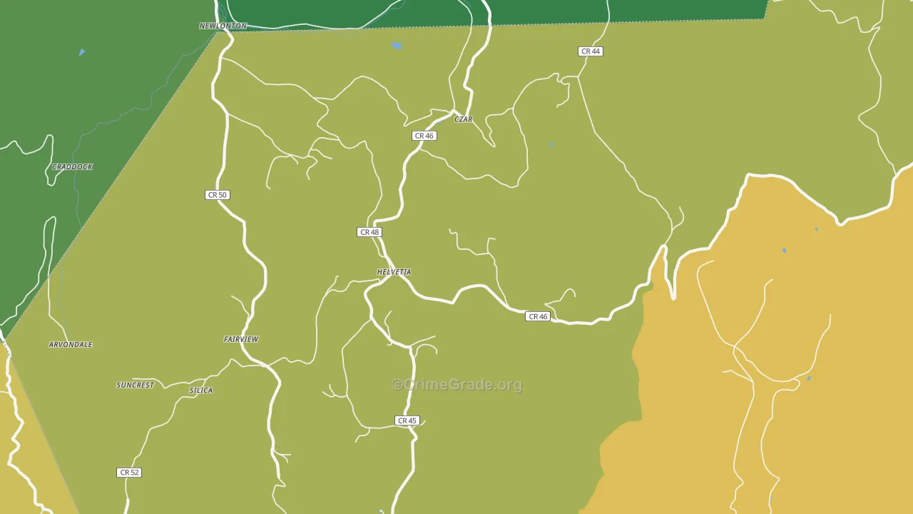 Helvetia, WV Map of Theft Rates