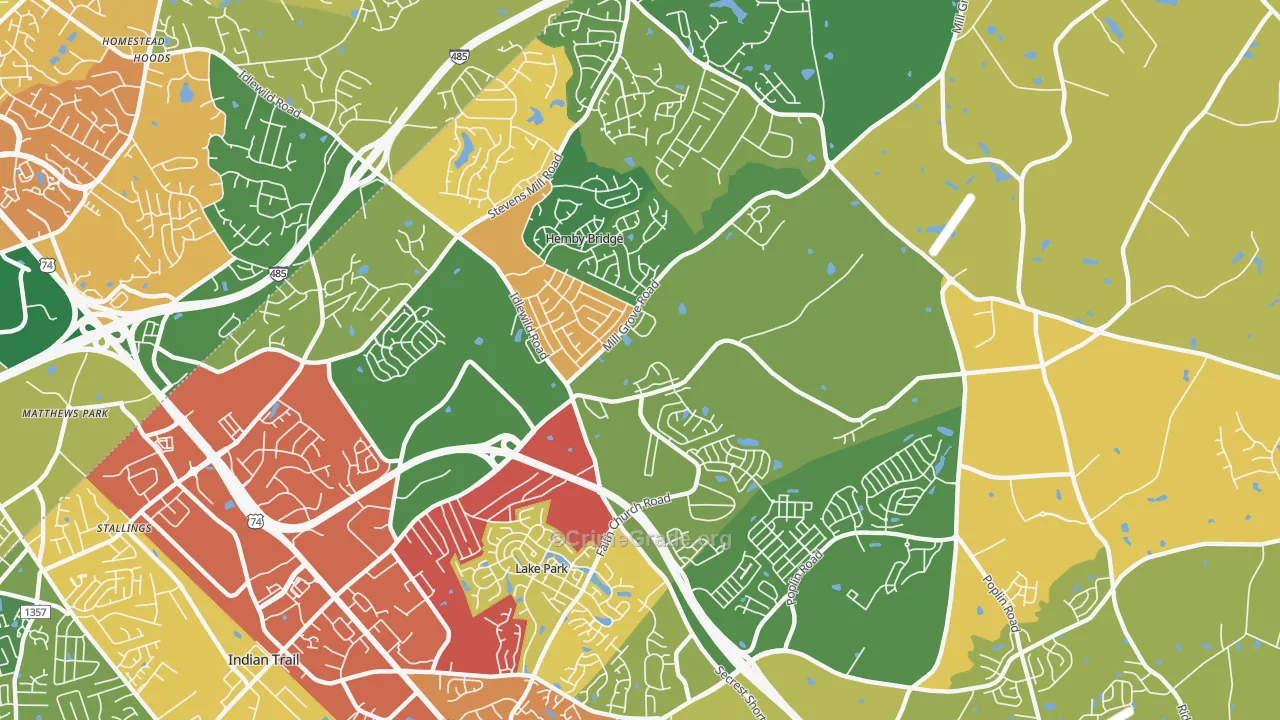 Hemby Bridge, NC Map of Theft Rates