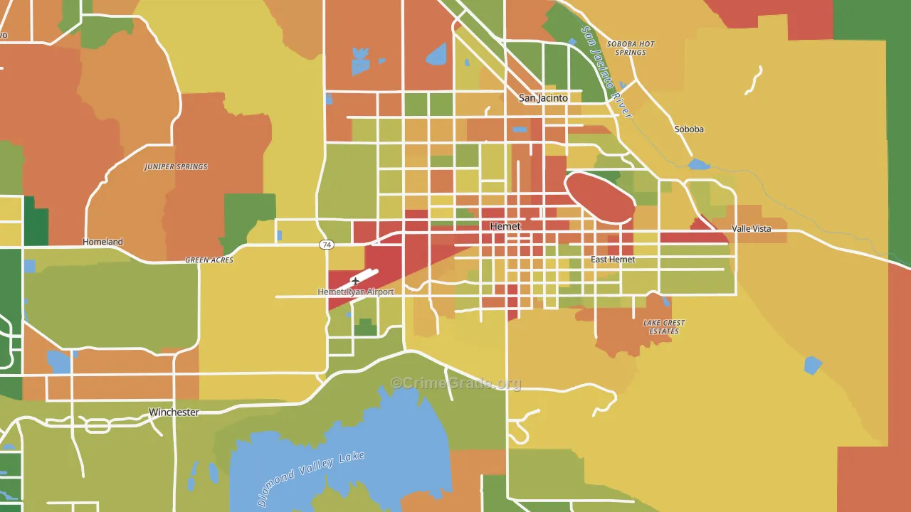 Hemet, CA Map of Theft Rates