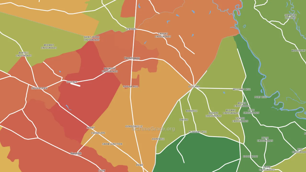Hemingway, SC Map of Theft Rates