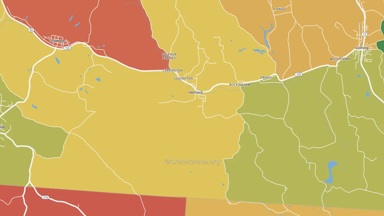 Hemlock, OH Map of Theft Rates