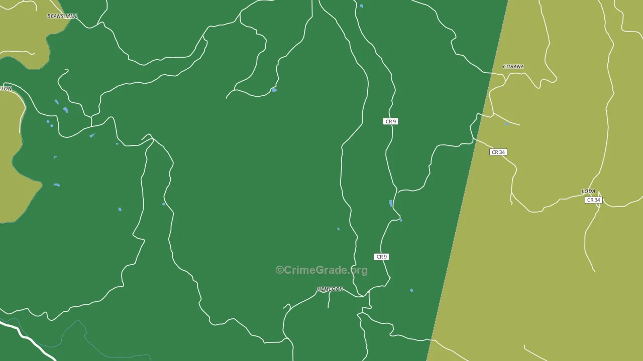 Hemlock, WV Map of Theft Rates