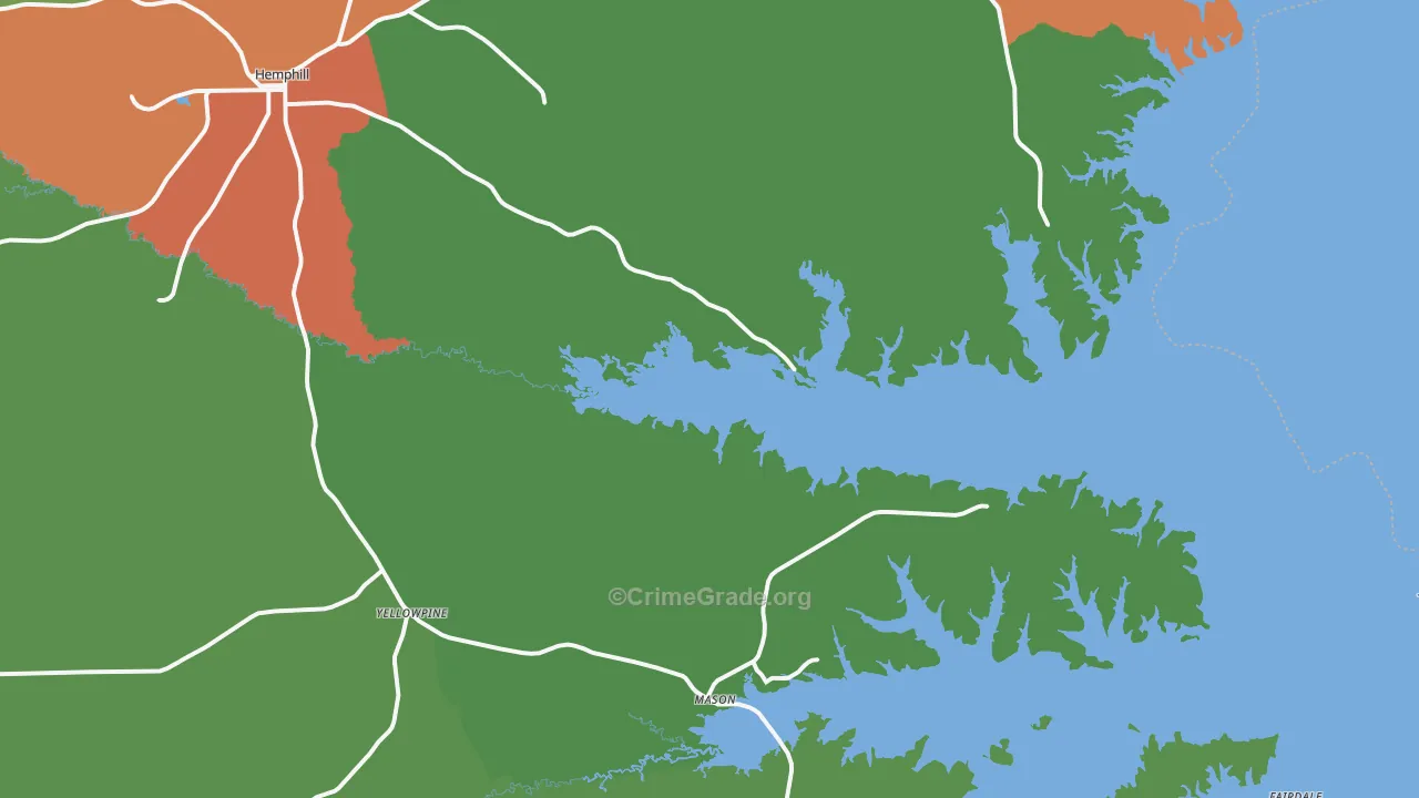 Hemphill, TX Map of Theft Rates
