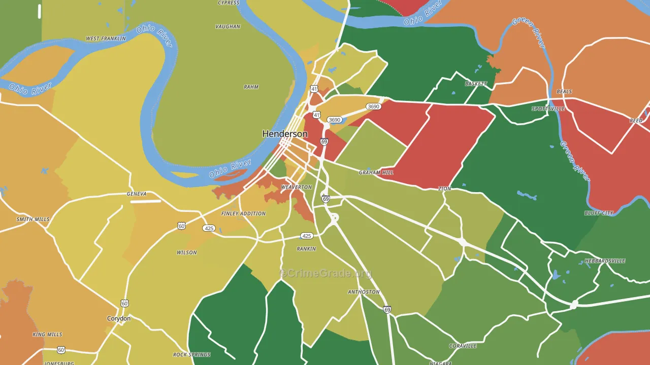 Henderson County, KY Map of Theft Rates