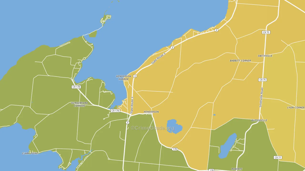 Henderson Harbor, NY Map of Theft Rates