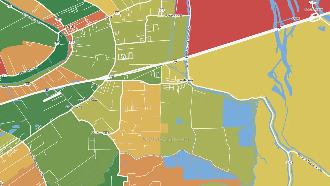 Henderson, LA Map of Theft Rates