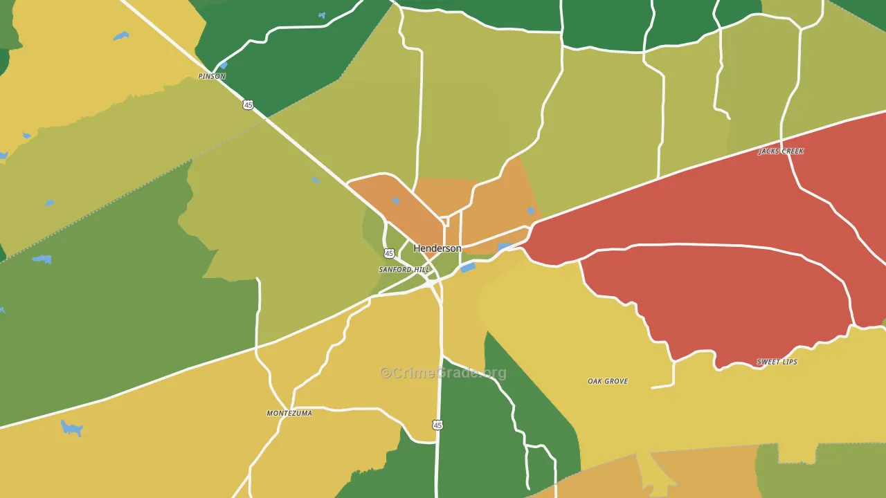 Henderson, TN Map of Theft Rates